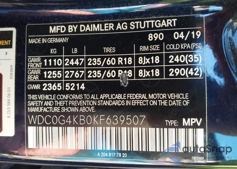 2019 Mercedes-Benz Glc 300 4Matic z USA, uszkodzony, nr VIN WDC0G4KB0KF639507